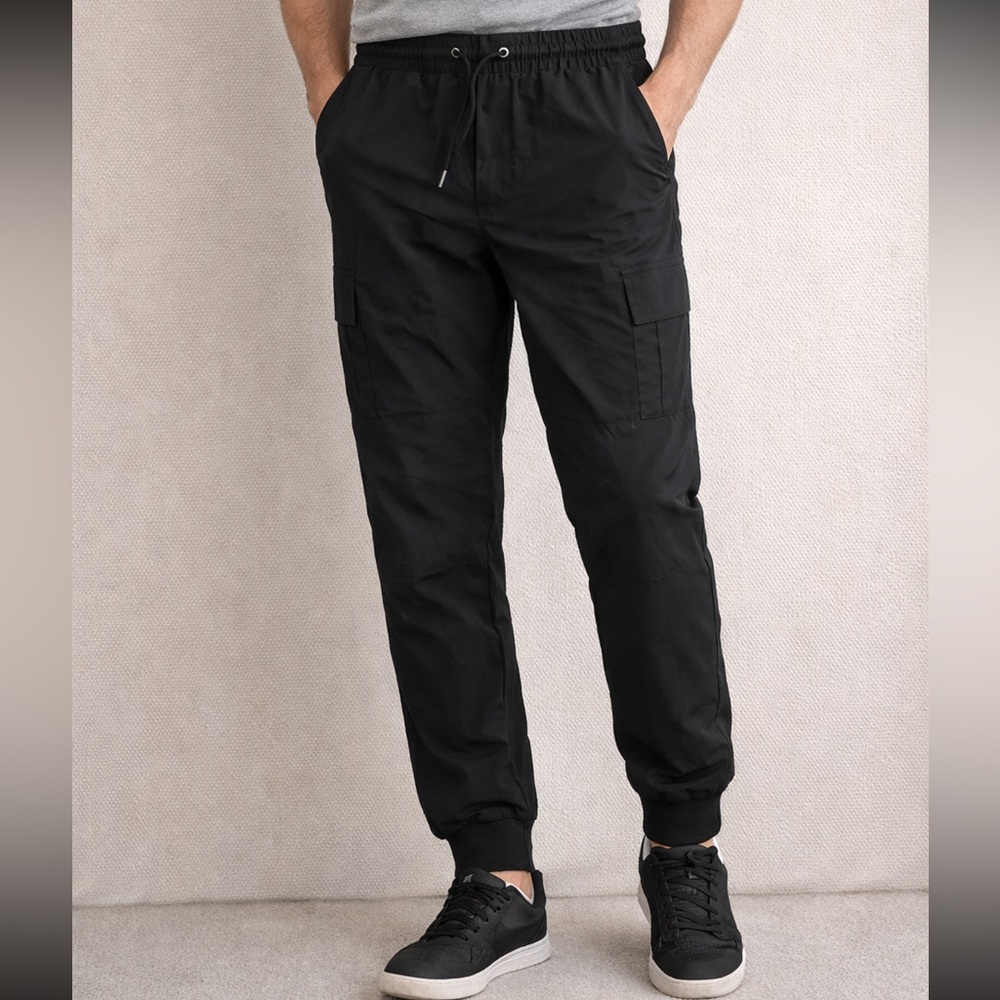 Sag Harbor Black Cargo Jogger Pants Drawstring Elastic Waist - Size L